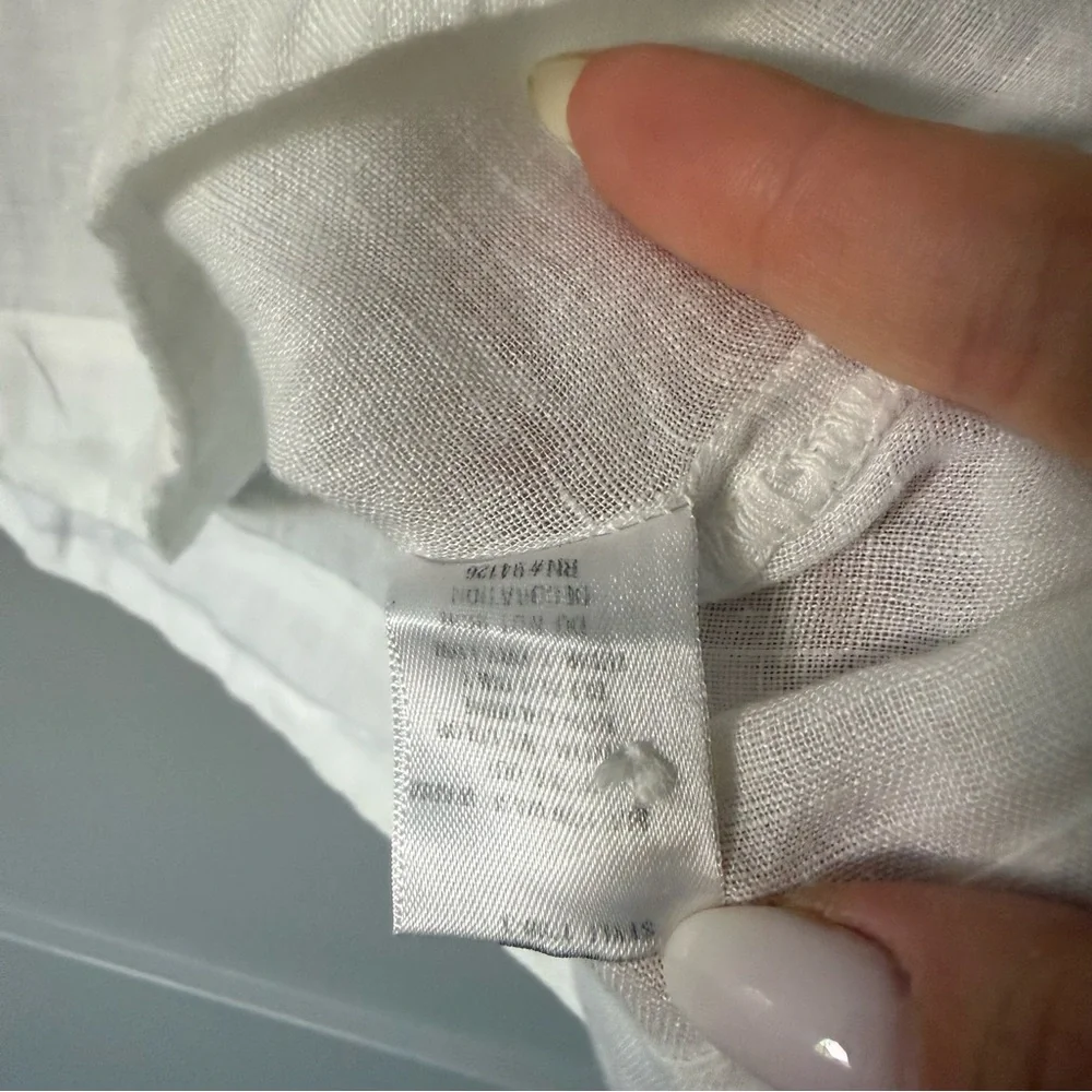 CP Shades Peek Top Blouse 100% Linen White Relaxed Button Collar Summer S - Picture 8 of 10